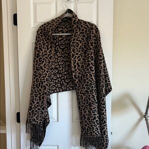 Leopard Print Women's Wrap/poncho  with Fringe